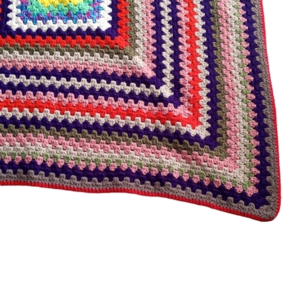 Crochet Afghan Blanket Retro Granny Square Bright Colors Knit Handmade - Picture 6 of 11